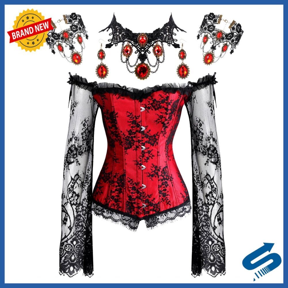 Gothic Punk Corset Set with Lace Jewelry, X-Large, Halloween Costume